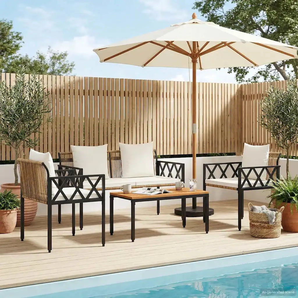 Set Mobili da Esterno 4 pcs Marrone e Bianco Crema polyrattan 42025344