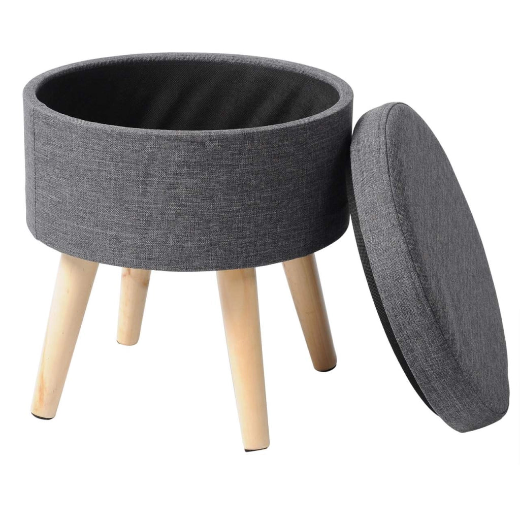 Sgabello in lino con vano portaoggetti e coperchio rimovibile grigio scuro 19_0000520