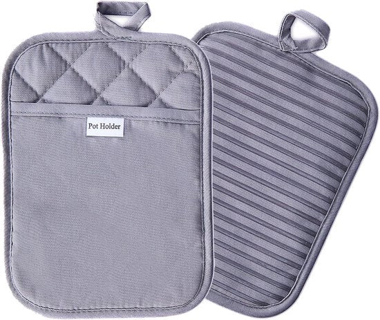 Set di asciugamani per pentola resistente al calore - Accessori per cucina - 2 pezzi - Grigio - 100% cotone