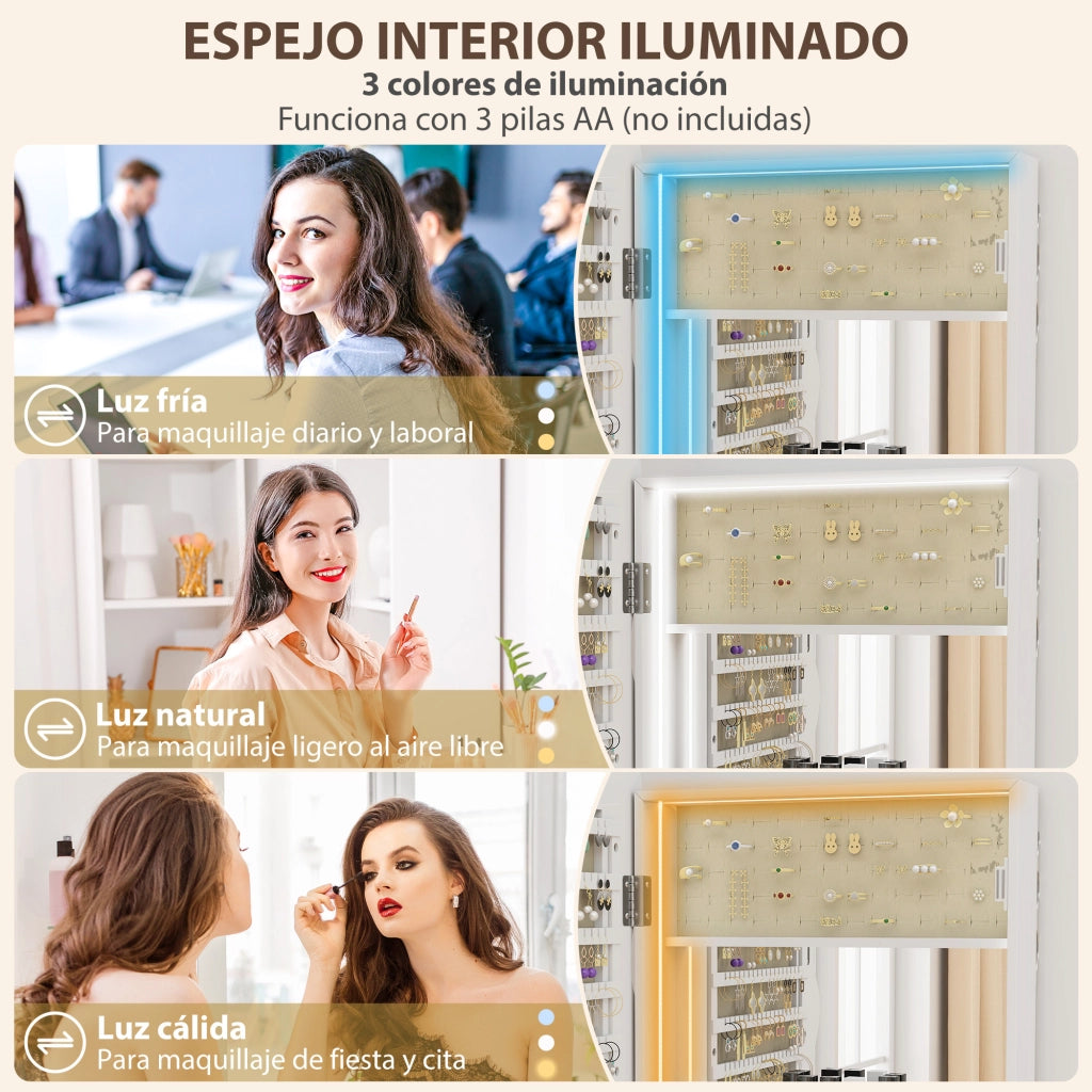 Specchio con cassetti e luce LED ¨C zephmum ¨C Bianco