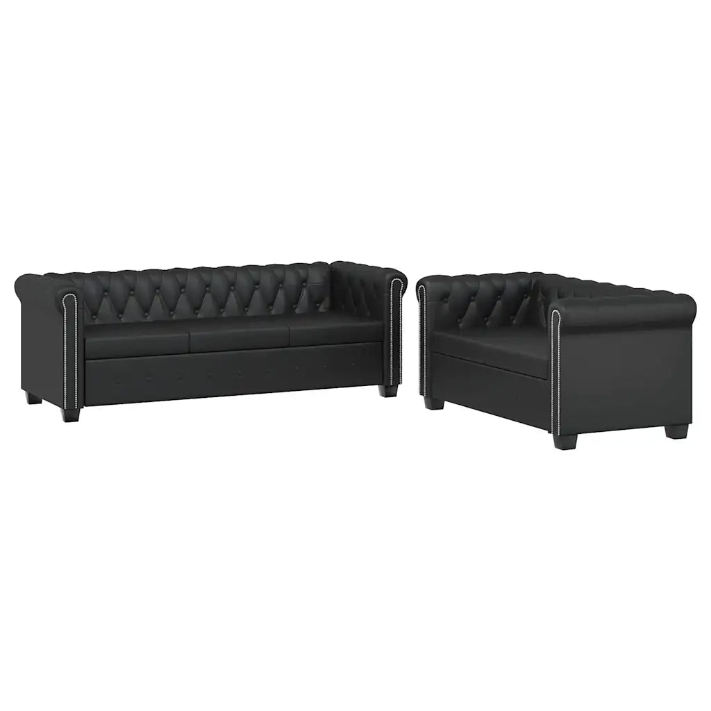 Divani Chesterfield a 2 Posti e a 3 Posti in Similpelle Nero