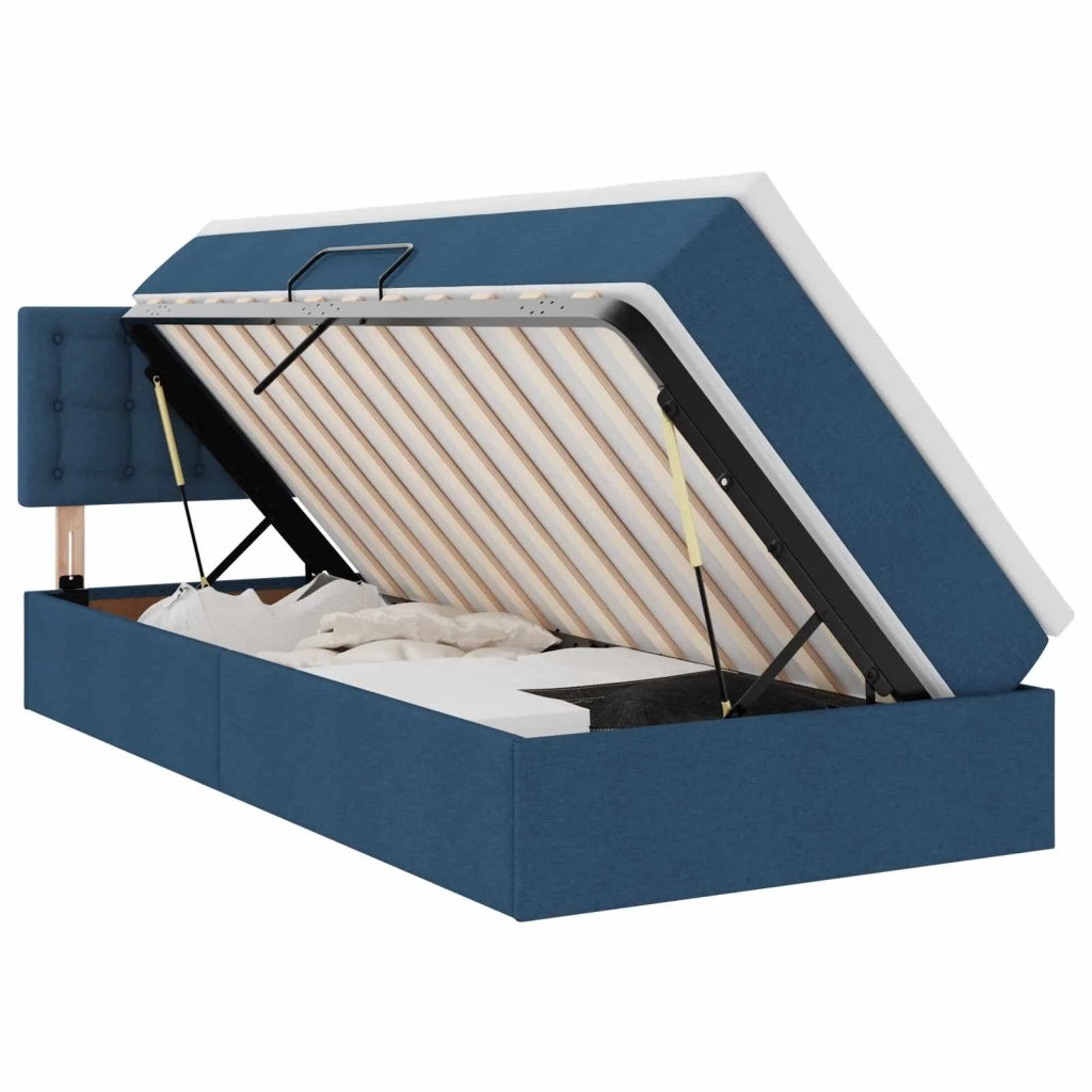 Letto con contenitore e LED con led Blu 90 x 190 cm Tessuto