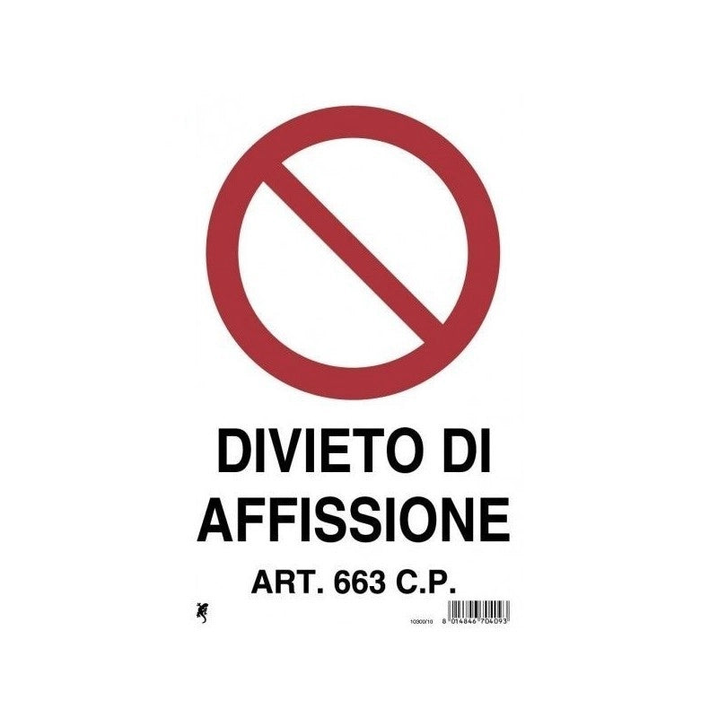 Cartello in plastica "divieto di affissione" rosso/bianco 20 x 30 cm