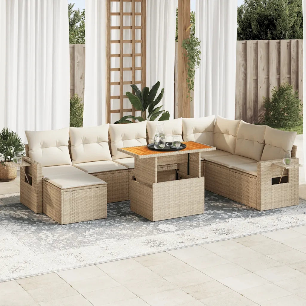 Set Divano da Giardino 9 pz con Cuscini Beige in Polyrattan 3327187