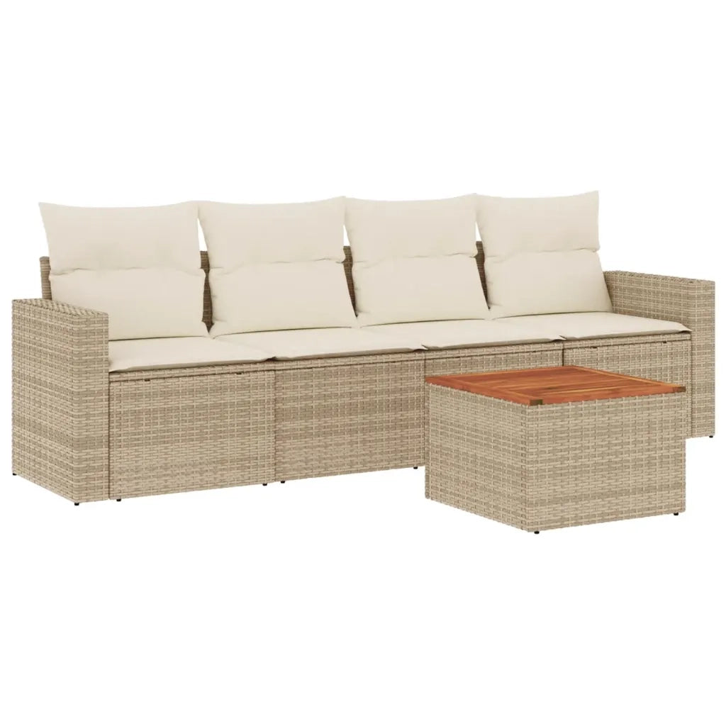 Set Divano da Giardino 5 pz con Cuscini Beige in Polyrattan 3224000