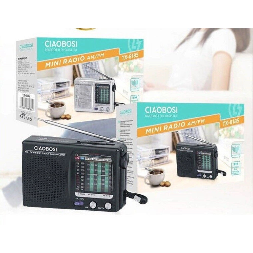 Trade Shop - Mini Radio Fm Portatile 9 Bande Am Fm Mw Sw1-7 Con Ricevitore Audio Tv Tx-8185 -