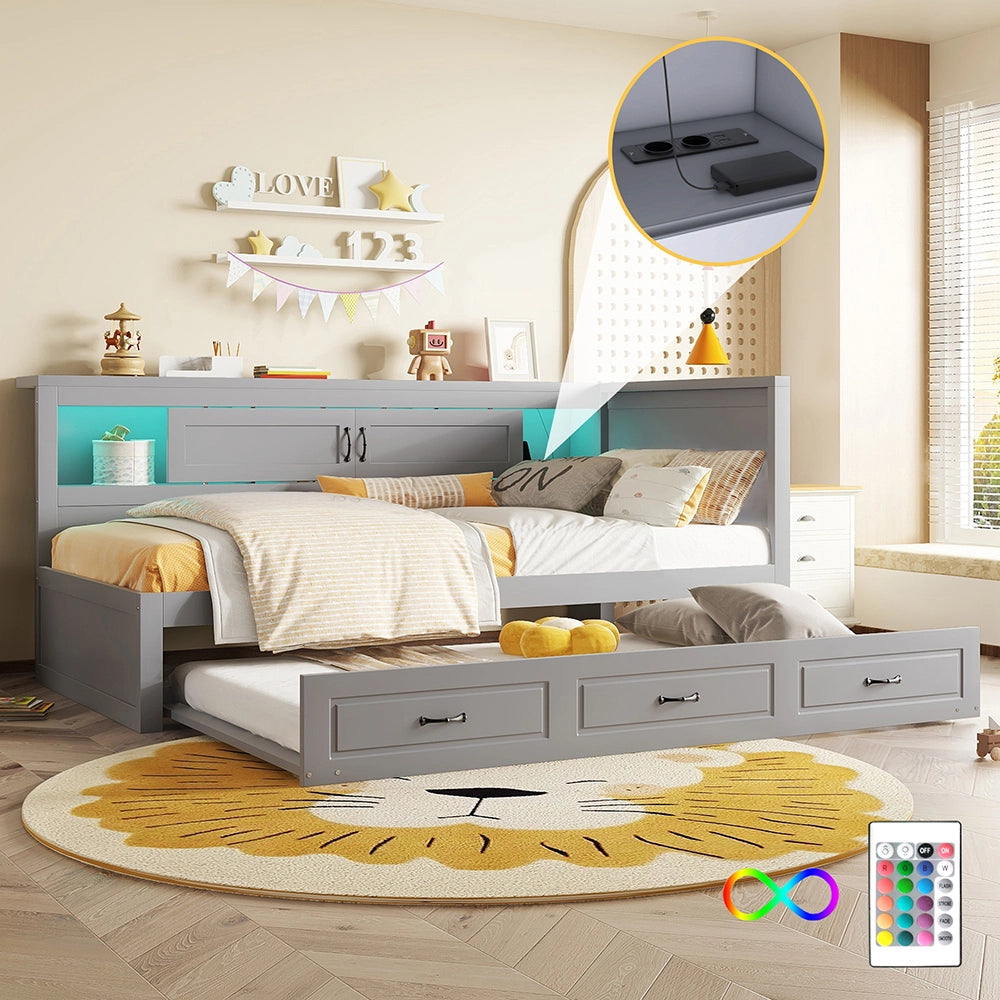Divano letto daybed - Xylo - 90x200 cm LED USB contenitore grigio