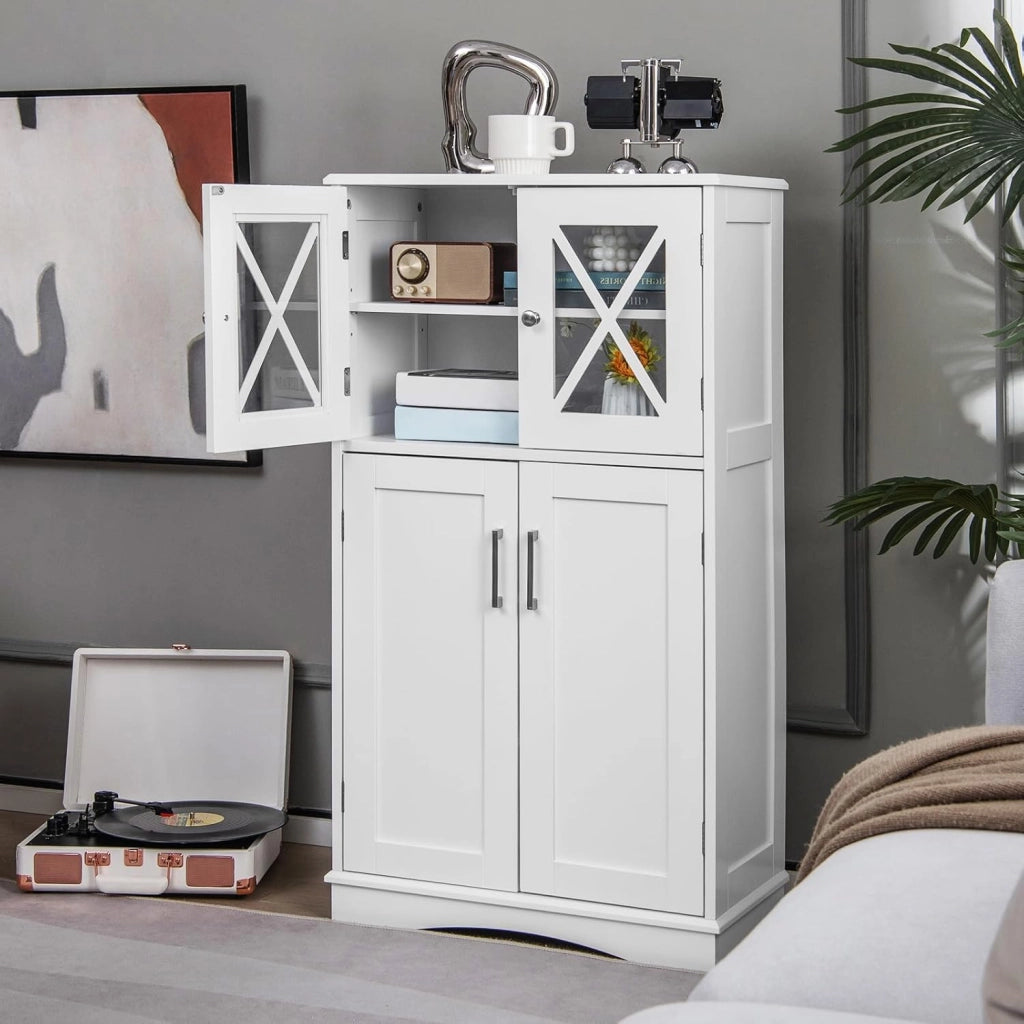 Mobile da Bagno con 4 Ante, Armadio da Terra con Ripiani Regolabili, Mobiletto Multifunzionale per Bagno Cucina e Soggiorno, 60x30x108 cm, Bianco (Bianco)
