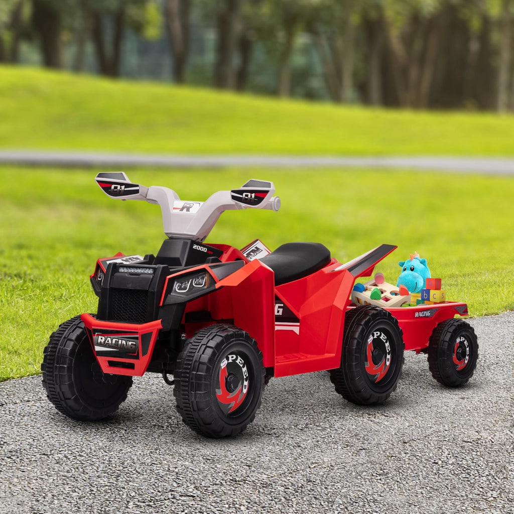 Quad elettrico per bambini con rimorchio ¨C zephmum ¨C 106x41,5x48,5 cm rosso