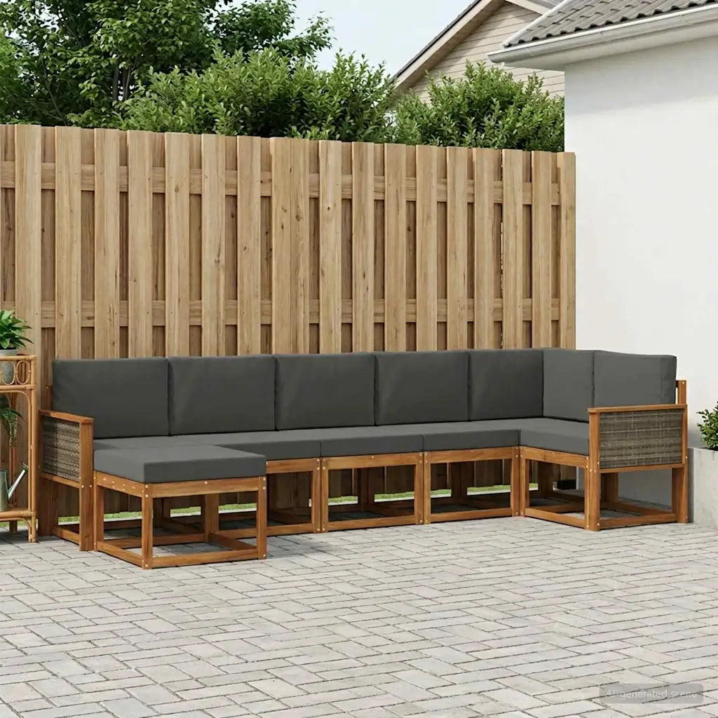 Set di divani da esterno 7 pcs Naturale e Antracite Poliestere 3385388