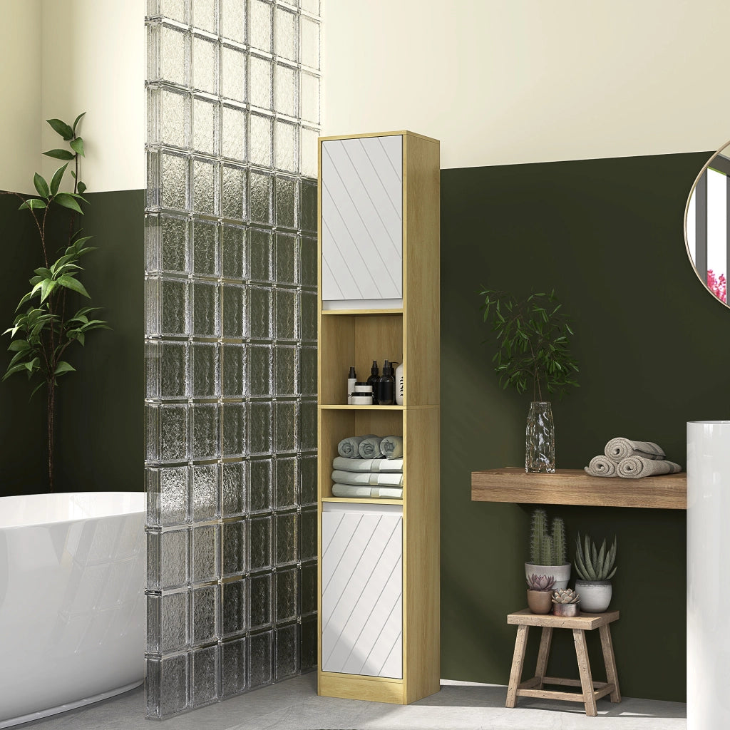 Colonna Bagno Stretto con 2 Ante e Ripiani Aperti ¨C Zephmum ¨C Rovere Bianco 30x24x170 cm