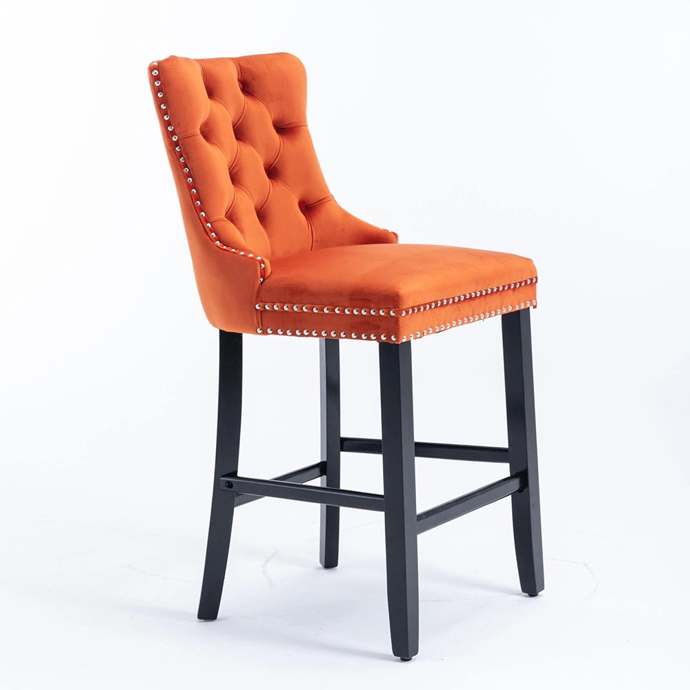 Set 2 sgabelli bar - Xylo - velluto arancione gambe legno