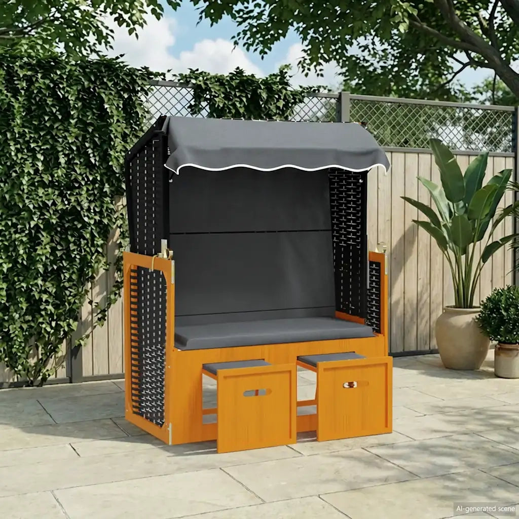 Strandkorb e Tettoria Polyrattan Legno Massello Nero Antracite CFW6777725