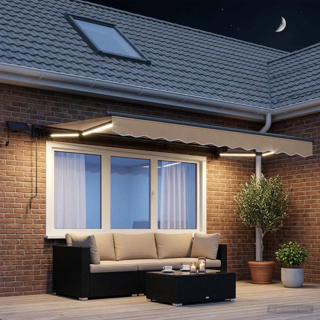 Cornice per Tenda Manuale con LED Tortora 3,5 x 2 m 3425729