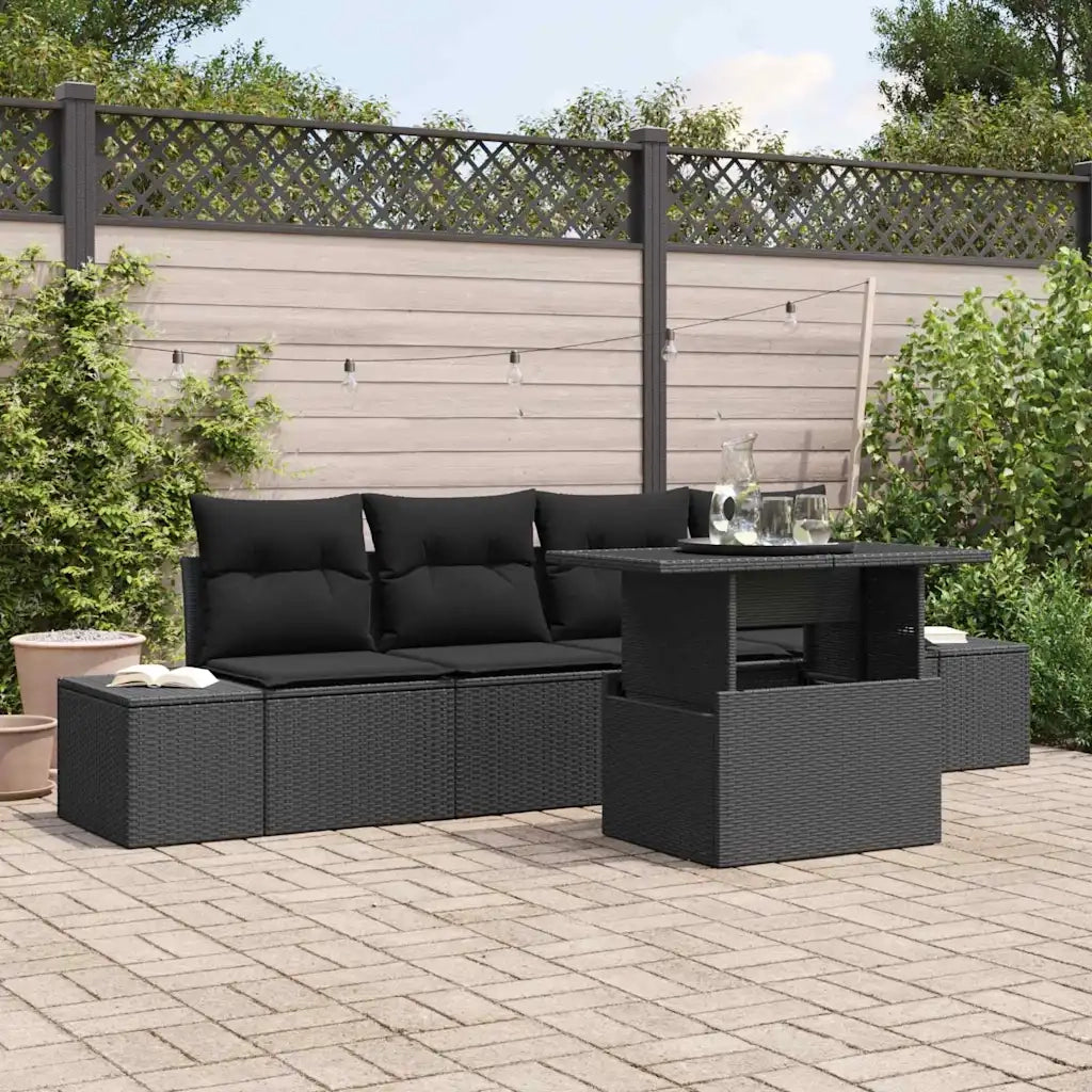 Set di divani con cuscino 5 pcs Nero polyrattan 3349089