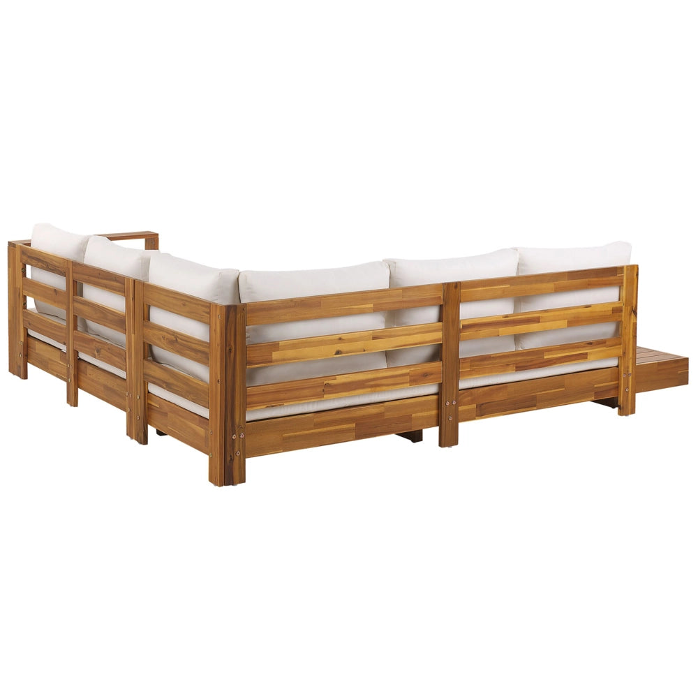Set di copricuscini per esterni in tessuto bianco sporco per divano, sedile, schienale e federe.