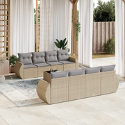 Set Divano da Giardino 9 pz con Cuscini Beige in Polyrattan 3253486
