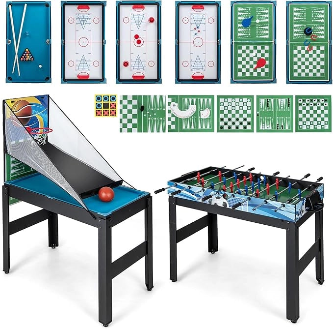 15 in 1 Set da Tavolo da Gioco Combo, Tavolo Multigioco Basket Calcetto Hockey Biliardo Ping Pong Bowling Shuffleboard Scacchi ecc, Set Combinato per Giochi Multipli per Casa Ufficio Bar