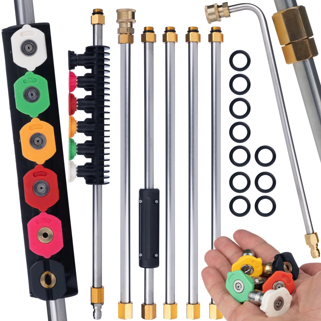 Set di Lance e Ugelli per Idropulitrice – 7 Lance (6 Dritte + 1 a 90°) + 6 Ugelli, Pressione Max 250 Bar