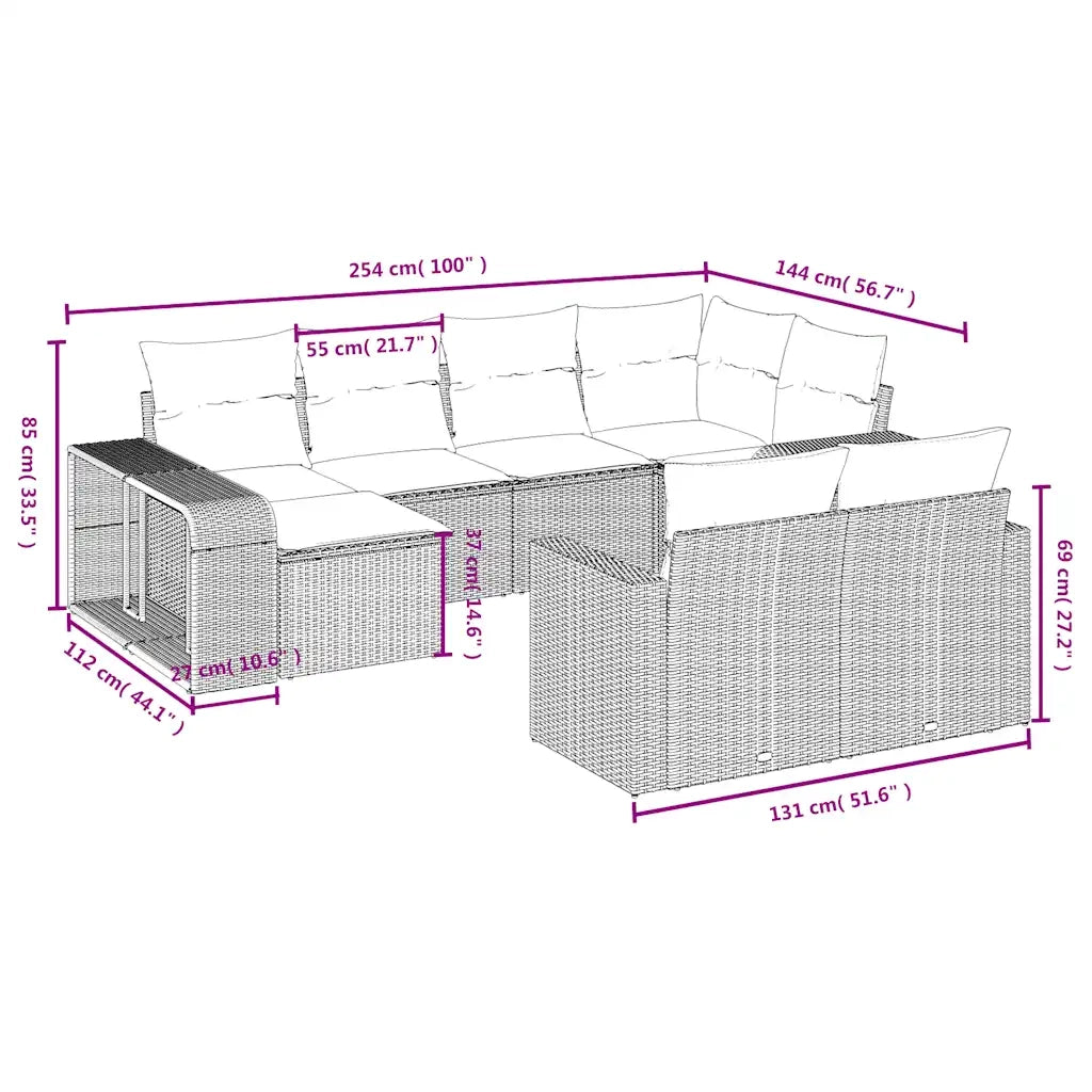 Set Divani da Giardino 10 pz con Cuscini Nero in Polyrattan 3228897