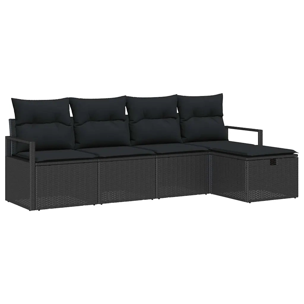 Set Divano da Giardino con cuscino 5 pcs Nero Poly Rattan 3360494