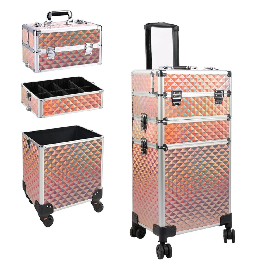 Trolley Professionale 3in1 Makeup Estetista Beauty Case con Ruote Staccabili 4 scomparti