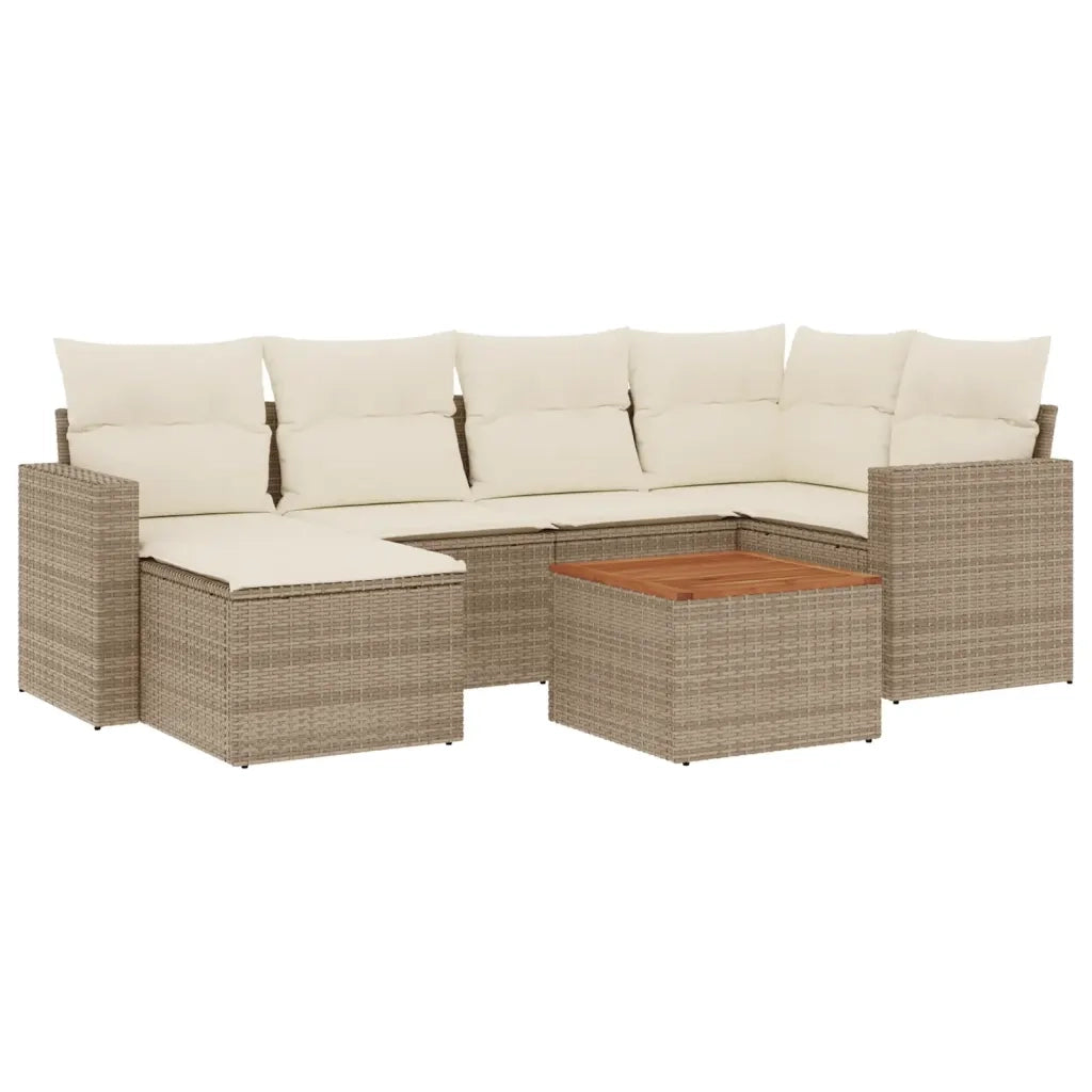Set Divani da Giardino 7 pz con Cuscini Beige in Polyrattan 3256555