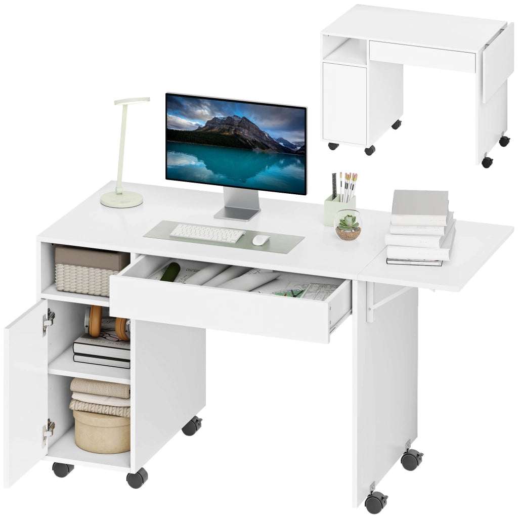 Scrivania con Ruote e Cassetti ¨C Minimal ¨C Bianco 130x58x