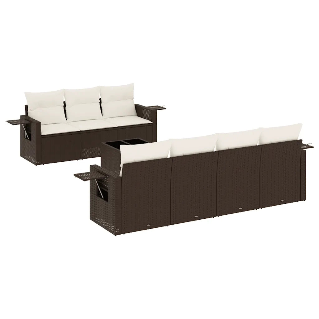 Set Divani da Giardino 8 pz con Cuscini Marrone in Polyrattan 3219932