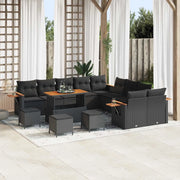 Set Divano da Giardino con cuscino 14 pcs Nero