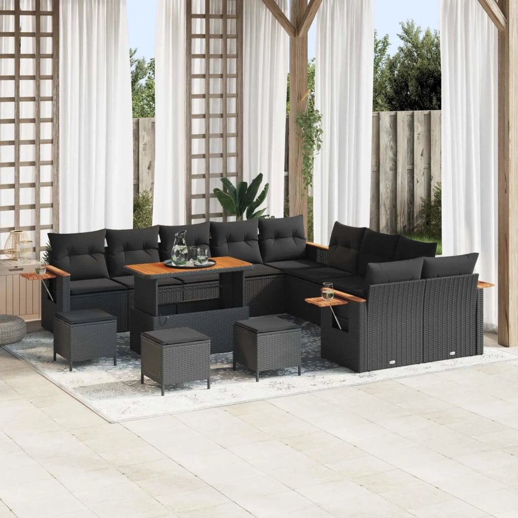 Set Divano da Giardino con cuscino 14 pcs Nero
