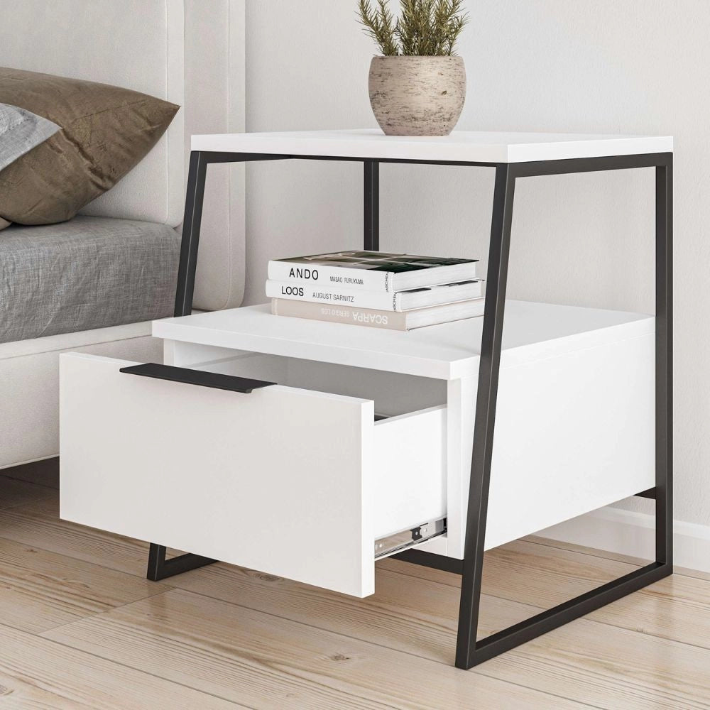 Comodino bianco Pal 45x41x50 cm – Stile Moderno e Funzionalità in un Design Raffinato