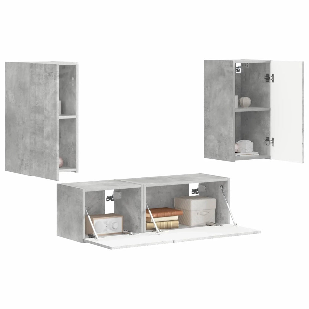 Set di Mobiletto da TV a Parete 4 pcs Grigio cemento