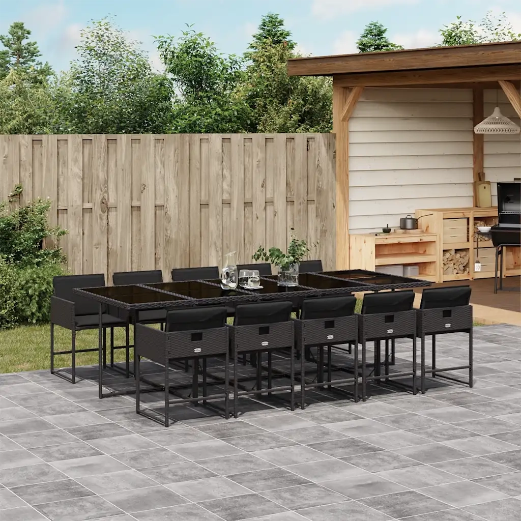 Set da Pranzo da Giardino 11 pz con Cuscini in Polyrattan Nero 3211291
