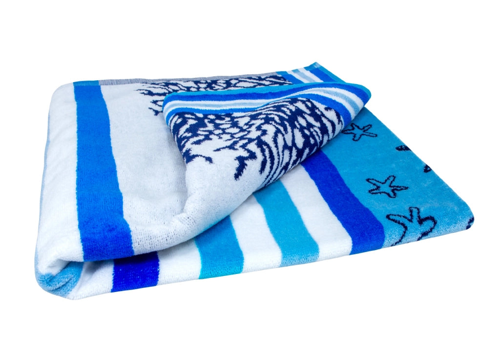 Telo Mare Jacquard Spugna Asciugamano Spiaggia Disegno Queensland - Telo Mare - Blu-Azzurro