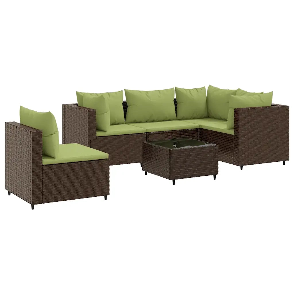Set Mobili da Giardino 6pz con Cuscini in Polyrattan Marrone 3308166