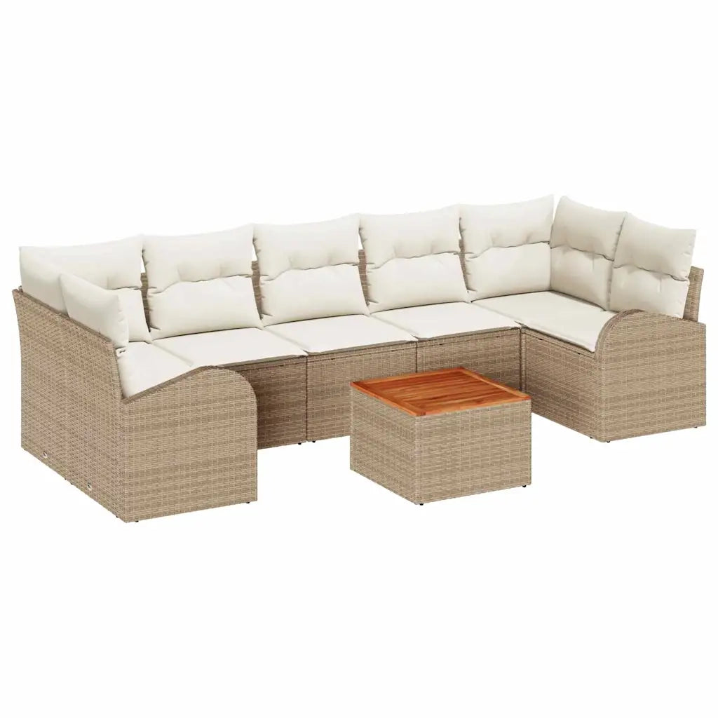Set Divano da Giardino 8 pcs Beige e Crema polyrattan