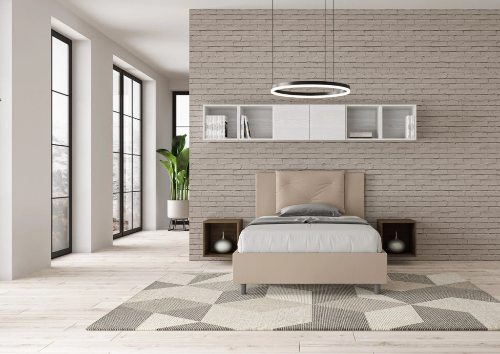 BS COM Letto una piazza e mezza con rete imbottito 120x200 similpelle tortora