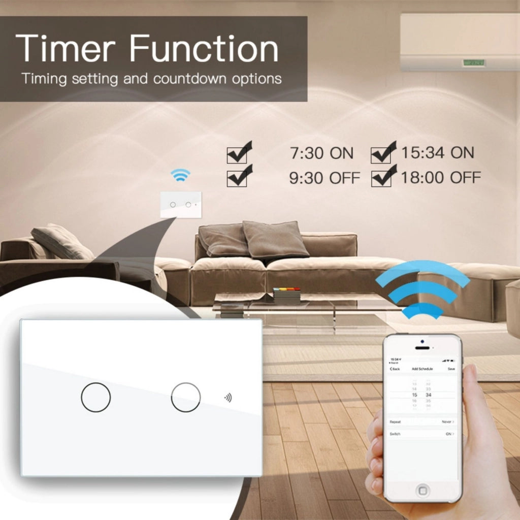 A2ZWORLD Interruttore Da Scatola 503, Touch Bianco, WIFI 2.4G+BLE+RF 433MHz, Bluetooth BLE Mesh, TUYA Smart Life, 220V 10A, 120X72X38mm Per Scatola 503, IP20,Disponibili 1,2,3 Tasti (2 Tasti)