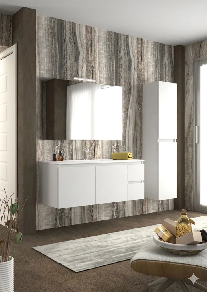 Mobile da Bagno Sospeso con Lavabo 100 cm e Specchio Bali Light 2+2  Bianco Frassino