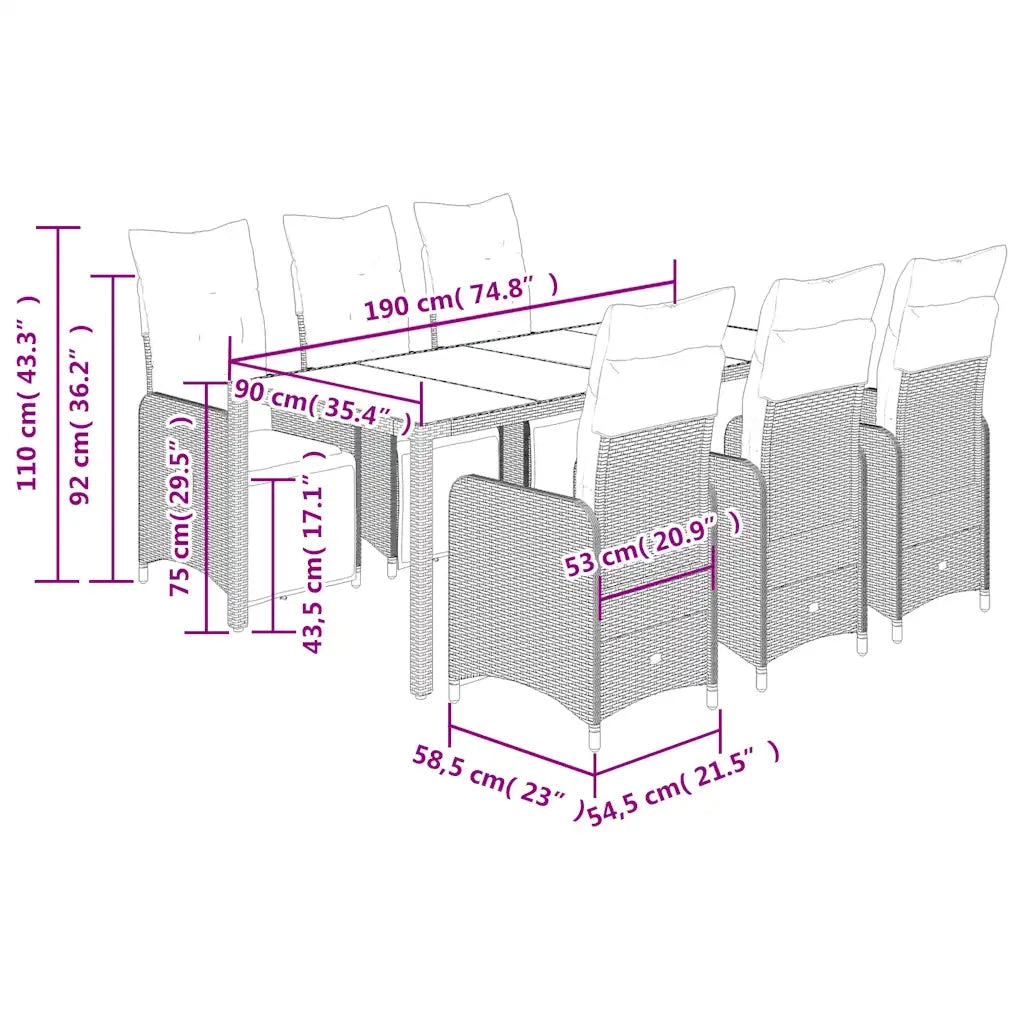 Set Bistrò da Giardino 7 pz con Cuscini in Polyrattan Marrone 3277213