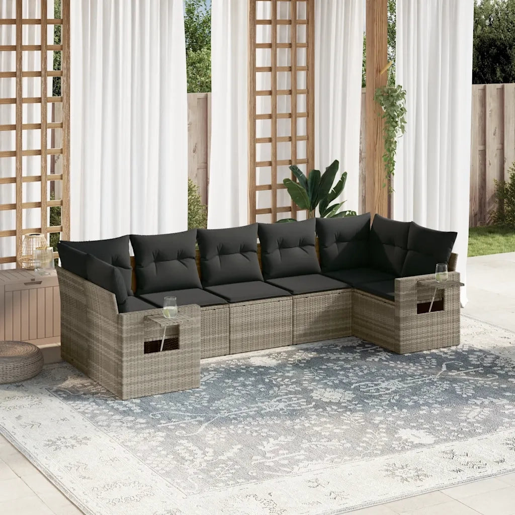 Set Divani da Giardino 7pz con Cuscini Grigio Chiaro Polyrattan 3220591