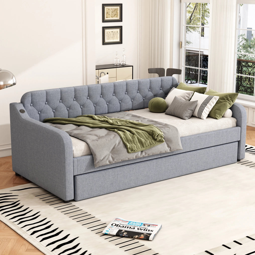 Divano letto con letto estraibile in lino 90x200 cm
