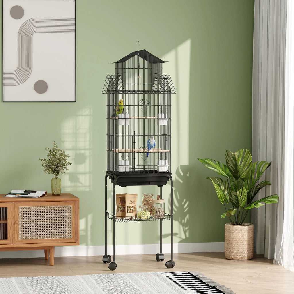 Gabbia per Uccelli con Ruote ¨C Minimal ¨C 50,5x41x163 cm Nero