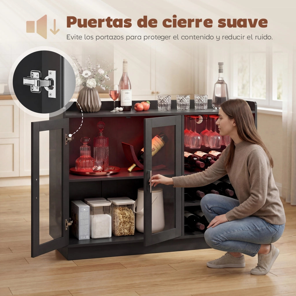Buffet Armadio con Bottigliere e Luci LED RGB ¨C zephmum ¨C Nero