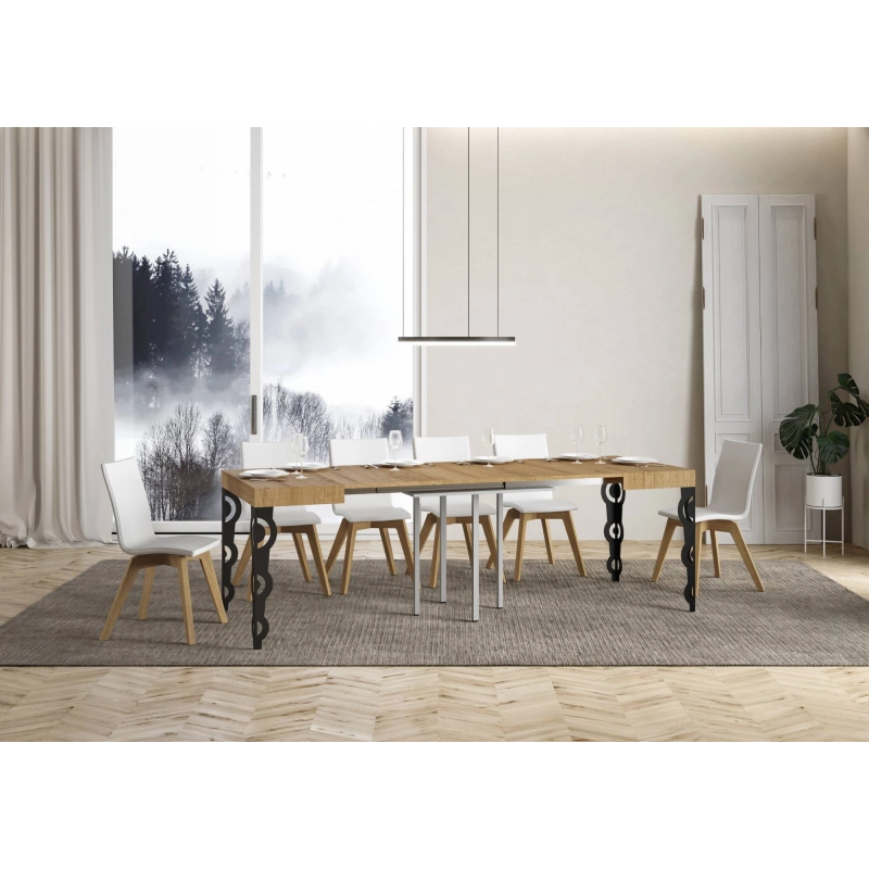 Tavolo allungabile 90x90/246 cm Karamay telaio Antracite - Quercia Natura