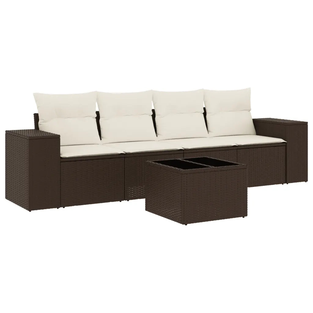 Set Divano da Giardino 5 pz con Cuscini Marrone in Polyrattan 3222292