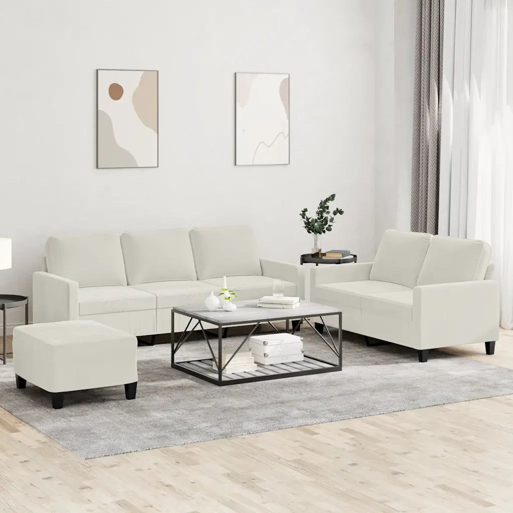 Set di Divani 3 pz con Cuscini Crema in Velluto