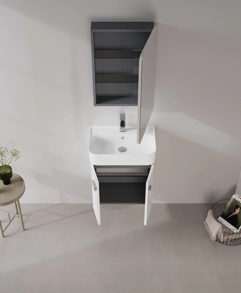 Mobile da bagno con specchio "Orbit 50" - 50 x 16 x 71 cm - Bianco