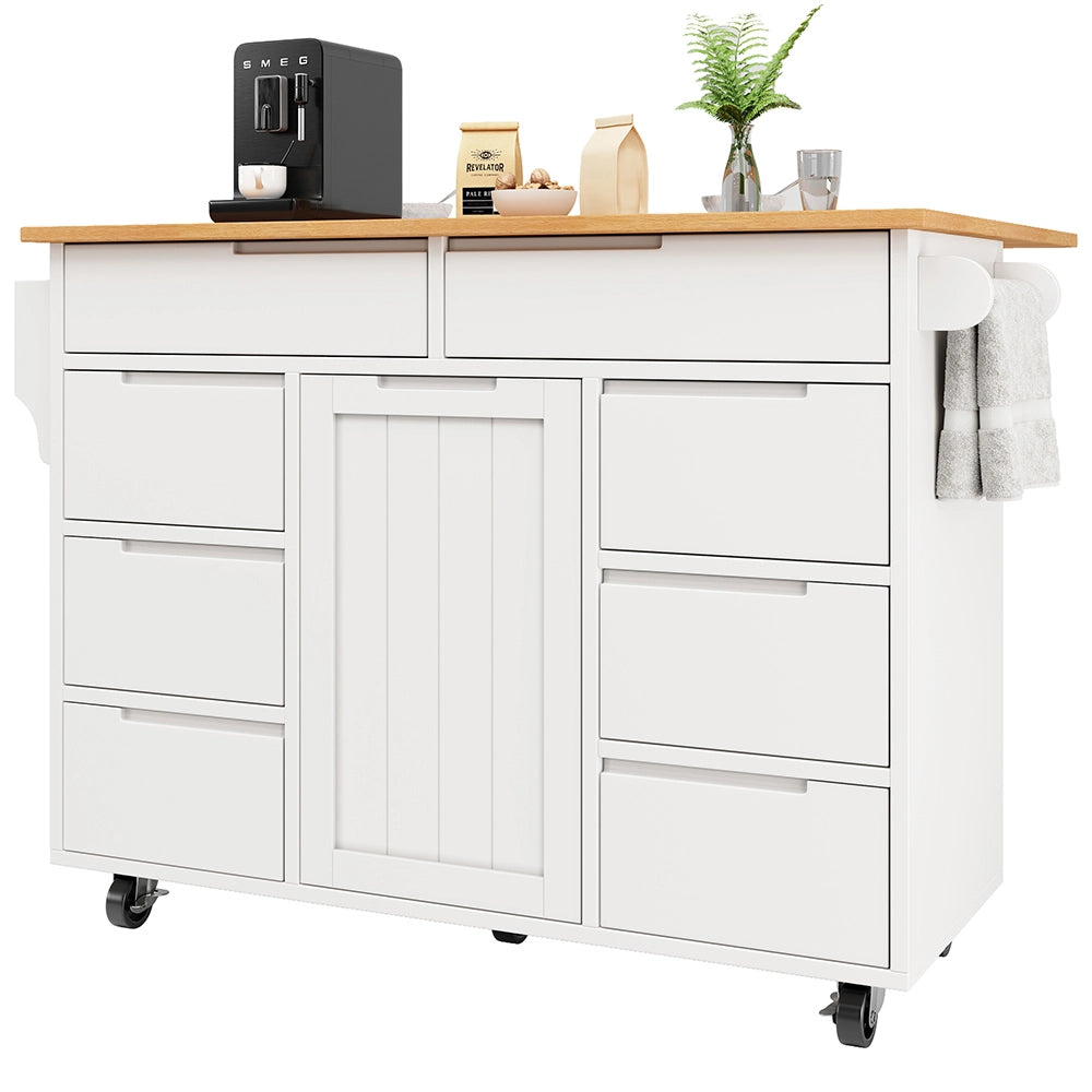 Isola cucina - Xylo - estensibile rotelle 8 cassetti bianco